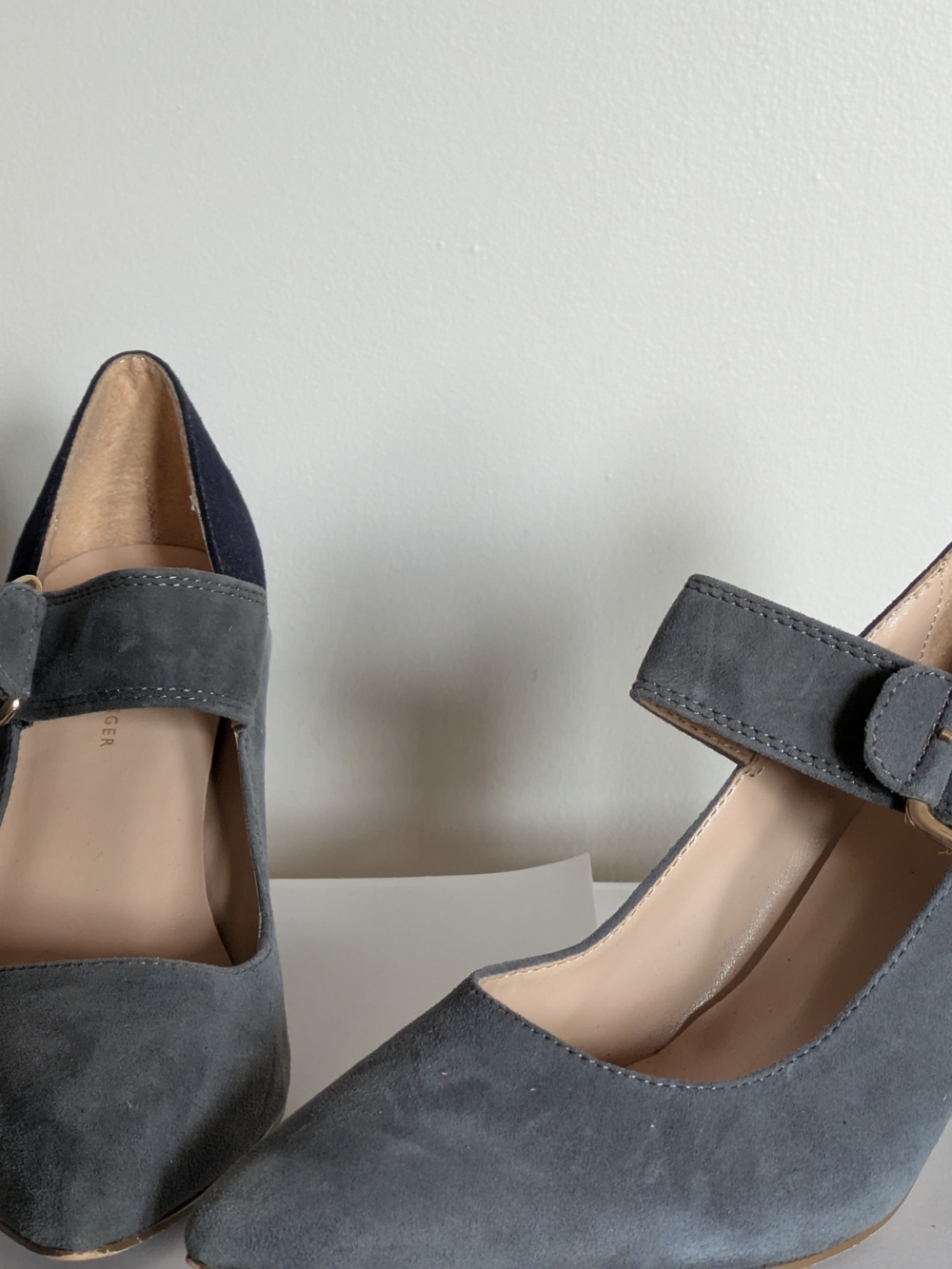 Tommy Hilfiger Gray And Blue Suede Mary Jane Heels